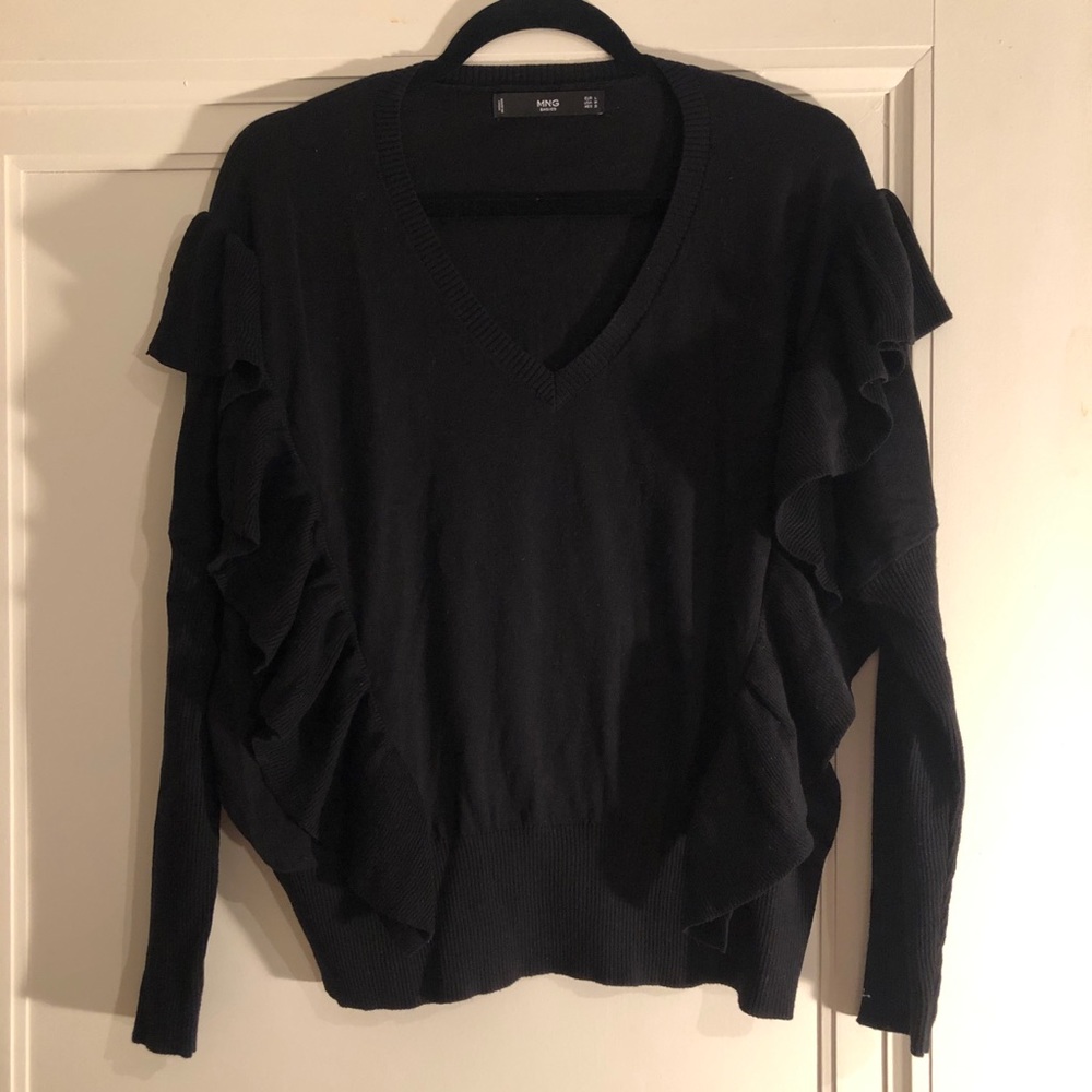 Mango Ruffle-Sleeved Black Sweater, Size M